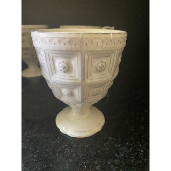 White 5" High Footed Coffee Cups, Large, Decorative Handles (Qty. 4) - Picture 2 of 8